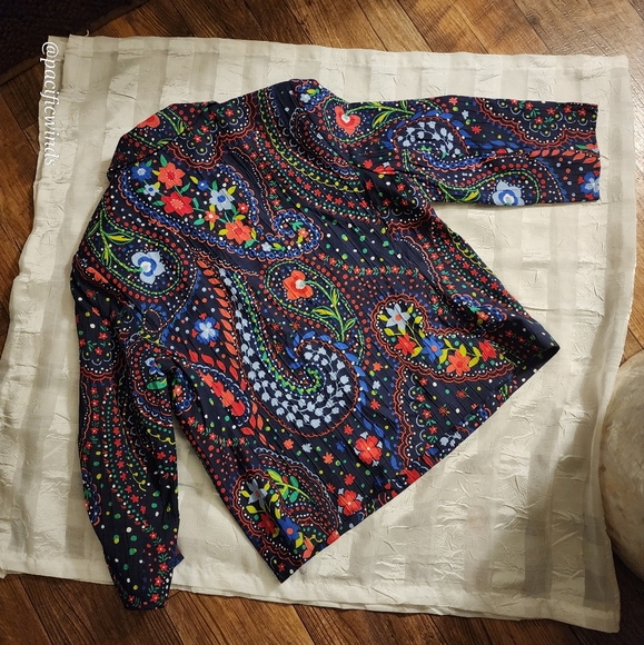 ALFRED DUNNER BOHEMIAN BLAZER JACKET WOMEN'S'S SZ 10 BLUE RED PRINT OPEN FRONT ☆ - Picture 5 of 12